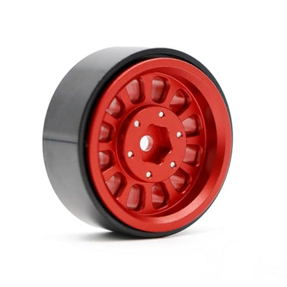 1.3” Brass Beadlock Wheels, -5.40mm Offset CNC 7 mm Hex Rims for 1/18 1/24 RC Crawler TRX4M, Axial SCX24 AX24, Redcat Ascent-18, FMS FCX24, 4 pcs, Red - color: Red