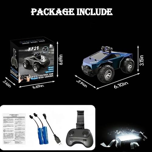 1:28 Scale FPV Monster Truck RC Cars with 720P HD Camera, 2.4GHz Remote Control Car, All-Terrain Off-Road RC Truck with Body Light, 2 Rechargeable Batteries, Toy Gift for Kids Adults Boys