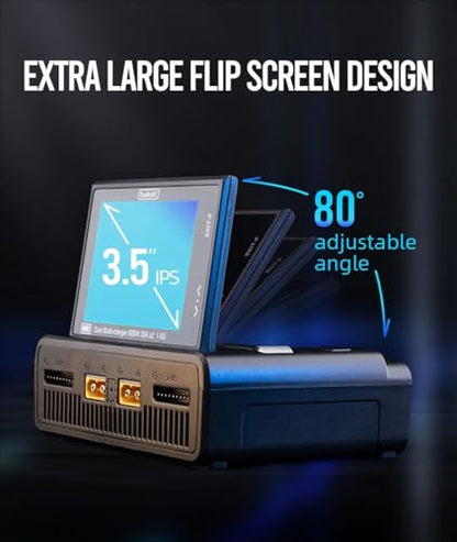 1600W 50A Flip Touchscreen Dual Channel RC Battery Balance Charger Discharger 65W Fast Charger for 1-8S LiPo, 1-20S MiMH for RC Car Boat Aircraft Drone