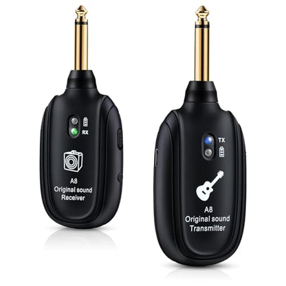 A8 Wireless Guitar System UHF 2 Modes, Rechargeable Li-Battery, 100ft Range, Plug & Play for Guitar, Bass, Violin, Keyboard - Black | Rechargeable Li-Battery, 100ft Range, Wireless Guitar Transmitter Receiver For Bass Violin Keyboard Electric Instruments