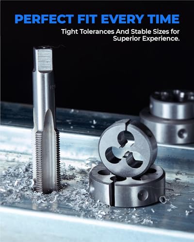 toolant 45-Piece SAE Tap and Die Set, 1/4"-1" | Large SAE taps and dies, 9/16 to 1-inch range, round dies, internal and external threading, extension handle - size: 45pcs SAE (1/4"-1")