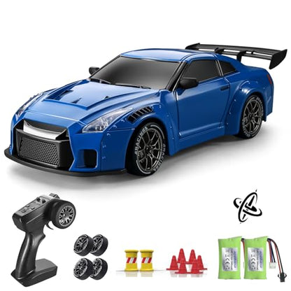 RC Drift Car Pro Upgraded with Gyro, 1:24 Full Proportional Remote Control Car, 25KM/H 4WD High Speed RC Cars with Lights, Extra Racing Tires, Vehicle for Adults Kids Boys Girls, Blue - color: Blue