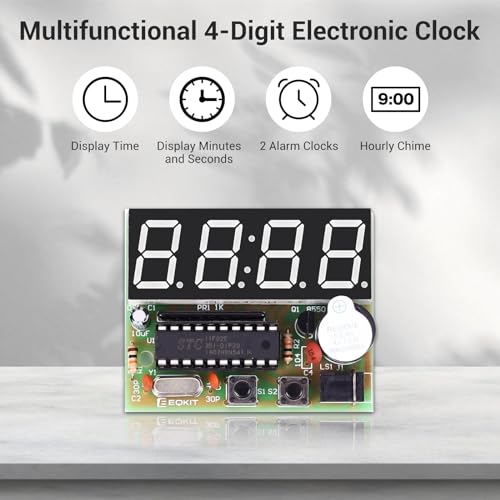 MiOYOOW 4-Digit Digital Clock Kits with PCB, DIY Alarm Clock Soldering Project Kit for Learning Electronics Soldering Practice with English Instructions - color: 1 Pack-4 Digit Clock Kit(0.56 Inch)
