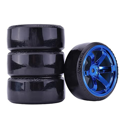 4Pcs 63mm RC Drift Car Tires Hard Tyres Plastic Wheel Rims for 1/10 On-Road Drifting Car for HSP Tamiya HPI Kyosho Spare Parts(Blue) - color: Blue