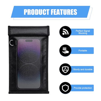 2 PCS Phone Faraday Bags, Key Fob Signal Shielding Pouch, Water & Fireproof RFID Blocking Bag for Phones, Car Keys, GPS Protection (Black)