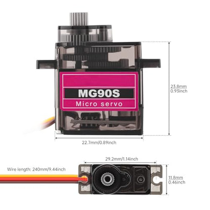 2 Pack MG90S Micro Servo Motor Full Metal Geared 9G, 360 Degree Rotation | Fit for RC car robot helicopter. Mini servos for Arduino DIY project - size: Control Angle 360 Degree