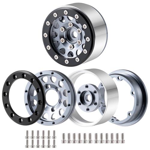 Aluminium 1.55" RC Beadlock Wheel Hub Rims for AXIAL UTB18 D90 TF2 CC01 AX90069 MST JIMNY 1/10 RC Crawler Trail Truck Car Upgrade Parts (Titanium) - color: Titanium