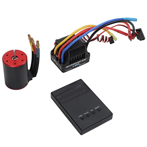 3650 3900KV Brushless Motor with 80A ESC Set, Waterproof Brushless Motor and ESC Combo, High Performance CNC Aluminum Alloy Cooling System for 1/10 1/8 RC Car Truck Off Road Vehicl