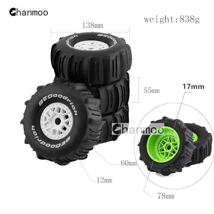 1/7 1/8 RC Short Course Truck Car Tires and Wheels Rims 17mm Hex Snow Sand Buggy Desert Tyres for 1:7 Or 1:8 Scale RC Off Road Truck Car TRAXXAS UDR 85086-4 ARRMA YK4072 DF7 4Pcs (B Black) - color: B Black