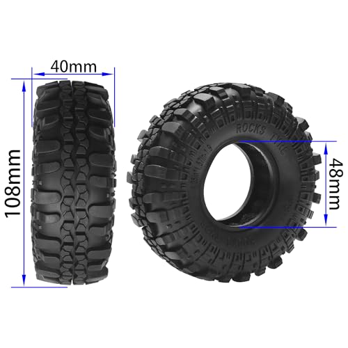 ShareGoo RC 1.9" Crawler Tires Rubber Mud Tires OD 108mm Compatible with Axial SCX10 Redcat Gen8 D90 Traxxas TRX4 MST 1/10 RC Crawler Car (108 * 40mm) - size: 108 * 40mm