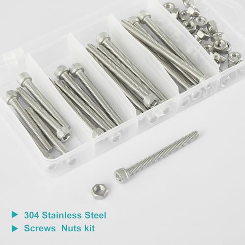 50PCS M5 x 50mm 60mm 70mm 80mm, Hex Socket Head Cap Screws Bolts Nuts Kit, Stainless Steel 304, Metric Allen Drive, Fully Threaded - size: Socket M5x50/60/70/80mm