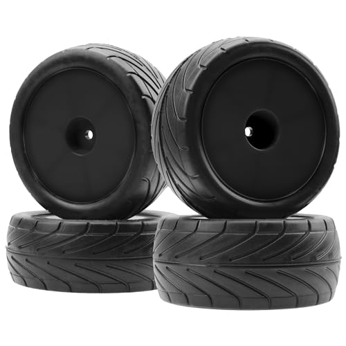 4Pack ShareGoo RC 85mm/3.34" Rubber Tires Front Rear Tyres 12mm Hex Wheel Compatible with Redcat HPI HSP Kyosho 1/10 RC Off-Road Car Buggy (Black) - color: Black