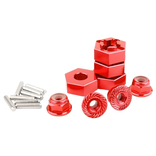 for H16BM RC Car Upgrade Aluminum Wheel Hex 16440 & Pins M20101 & M40 Wheel Lock Nut Spare Parts for 1/16 H16BM H16GT H16DR JC16EP and 1/14 H14BM 14209 14210 JC14EP 14301 14303 Trucks(Red) - color: Red