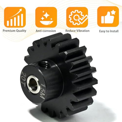M1.5 20T Pinion Gear 8mm Bore with 8mm to 5mm Shaft Adapter Sleeve, Chromium Steel Motor Gear with Set Screw & Hex Key for Traxxas ARRMA Losi 1/5 1/8 RC Cars - size: 20T