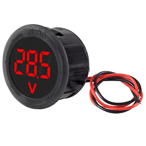 5PCS DC 4-100V LED Digital Display Circular Two-Wire Voltmeter DC Digital Voltmeter Head Display Reverse Connection Protection - color: Red