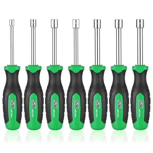 SK 7-Piece SAE Nut Driver Set, 3-Inch Deep Solid Shaft, Premium CR-V Steel | 3/16", 1/4", 5/16", 11/32", 3/8", 7/16", 1/2", Heat-Treated Chrome Plating Long Shaft, SureGrip Handle - size: SAE