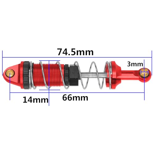 4Pack ShareGoo RC Car Shock Absorbers Metal Shocks Damper Compatible with MJX Hyper Go 16207 16208 16209 16210 H16BM H16GT H16DR 1/16 RC Car Upgrades Part (Red) - color: Red