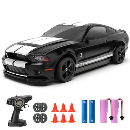 YONCHER RC Drift Car, Remote Control Car for Kids Ford Mustang Shelby GT500 Officially Licensed, 1:24 20KM/H 4WD RC Cars with Lights, Fast Racing Toy Car for Boys Girls, Black - color: Gt500 Black