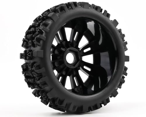 Pre-Glued 1/8 Scale RC Off Road Buggy Tires & 17mm Hex Wheels All-Terrain, Fits 1/8 Arrma Typhon 3S Losi TLR 8Ight X/E 2.0 XT/XTE Team Associated Traxxas Redcat HPI 1/8 RC Truggy Wheels Tyres - color: black 8-spoke