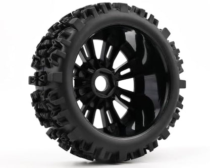 Pre-Glued 1/8 Scale RC Off Road Buggy Tires & 17mm Hex Wheels All-Terrain, Fits 1/8 Arrma Typhon 3S Losi TLR 8Ight X/E 2.0 XT/XTE Team Associated Traxxas Redcat HPI 1/8 RC Truggy Wheels Tyres - color: black 8-spoke