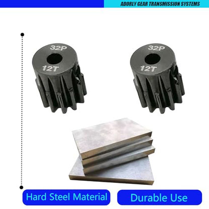 2pcs 3942X Hardened Steel 12-Tooth Pinion Gear (32 Pitch) for Traxxas Slash Rrustler Stampede Raptor 4x4 VXL TRX-4 TRX-6 12T Moter Pinion Upgrade Parts