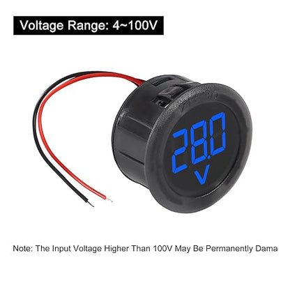 3pcs DC 4-100V LED Digital Display Circular Two-Wire Voltmeter DC Digital Voltmeter Head Display Reverse Connection Protection(Blue) - color: Blue
