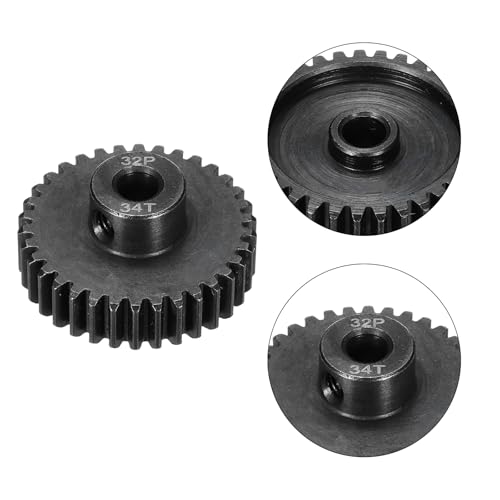 32P Steel Pinion Gear Set 34T for 5mm Shaft Hardened Steel Pinion Gear with Shaft Coupler Connector for RC Motor - style: 34T