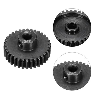 32P Steel Pinion Gear Set 34T for 5mm Shaft Hardened Steel Pinion Gear with Shaft Coupler Connector for RC Motor - style: 34T