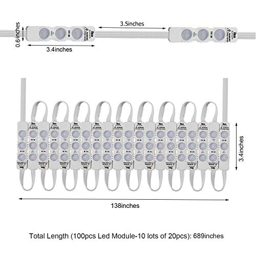Lulin Upgraded 100PCS Led Module Strip Lights White, 54ft AC110V SMD 3 LED Module Light for Letter Sign Advertising Signs Storefront Garage with Tape Adhesive Backside - size: 1.8W-100PCS