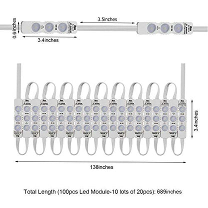 Lulin Upgraded 100PCS Led Module Strip Lights White, 54ft AC110V SMD 3 LED Module Light for Letter Sign Advertising Signs Storefront Garage with Tape Adhesive Backside - size: 1.8W-100PCS