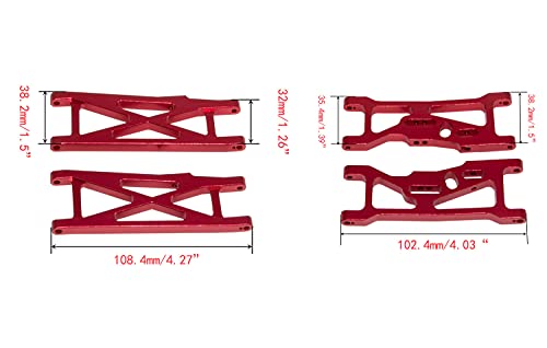 Front/Rear Swing Suspension Arm for Losi 1/10 22S SCT 2WD Short Course Truck Rc Car Upgrade Aluminum Alloy Parts and 2 Tools(Red) - color: Red