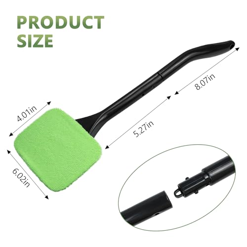 Car Windshield Cleaning Tool, Car Windshield Window Cleaner Set with Detachable Handle & 2 Reusable Microfiber Pads & Spray Bottle, Universal Auto Window Glass Cleaning Kit (Green) - color: Green