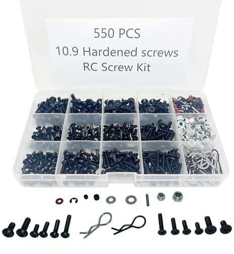 550pcs Universal RC Screw Kit Screws Assortment Set, Hardware Fasteners for Traxxas Axial Redcat HPI Arrma SCX10 Losi 1/8 1/10 1/12 1/16 Scale RC Cars Trucks Crawler (550pcs RC Screws) - style: 550pcs RC Screws