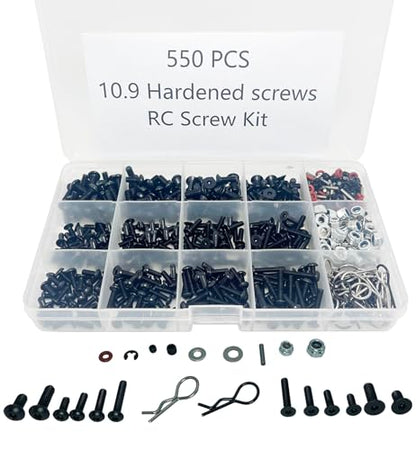550pcs Universal RC Screw Kit Screws Assortment Set, Hardware Fasteners for Traxxas Axial Redcat HPI Arrma SCX10 Losi 1/8 1/10 1/12 1/16 Scale RC Cars Trucks Crawler (550pcs RC Screws) - style: 550pcs RC Screws