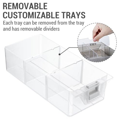 MyGift Single Stackable Tray, Add-on for 11 Inch Smoke Gray Transparent Arts & Crafts Storage Box, 9 Compartment Sewing Supplies Organizer with 3 Drawers and Removable Dividers - color: Gray& White Add On TRAY ONLY