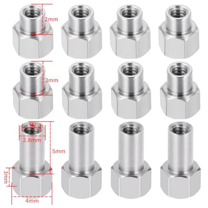 12Pcs 2/3/5mm Long Wheel Nuts M2 | For Axial AX24 SCX24 1/24, RC Crawler Car, Upgrade Parts