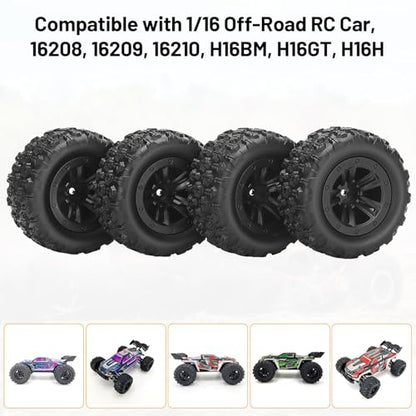 12mm Hex Hub RC Wheels and Tires, daitoku 1/16 RC Tires RC Truck Wheel Rims & Rubber Tires for 1/16 Off-Road RC Car, 16208, 16209, 16210, H16BM, H16GT, H16H