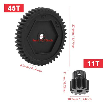 Hobbypark Metal Steel 45T M0.8 Spur Gear & 11T 32P Pinion Motor Gear for Traxxas TRX4 TRX-4 RC Crawler Car,Replace 8053 6747