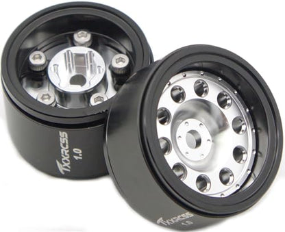 RC 1.0 Beadlock Wheels Offsets -2 Aluminum Rims for AX24 1/18 TRX4M All 1/24 Scale Axial SCX24 Deadbolt RC Crawler Car Wheels Upgrades 4Pc (Silver Black) - color: Silver Black