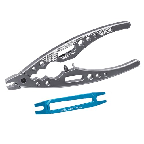 GOUPRC Aluminum Alloy Multi-Function Ball Head Pliers Shock Absorber Screw Pliers With Shock Absorber Wrench for 1/8 1/10 1/12 1/14 1/16 RC Car Truck(Titanium) - color: Titanium