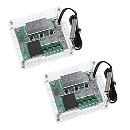 HiLetgo 2pcs W1209 with Case 12V DC Digital Temperature Controller Board Micro Digital Thermostat -50-110°C Electronic Temperature Temp Control Module Switch with 10A One-Channel Relay and Waterproof - color: With Case