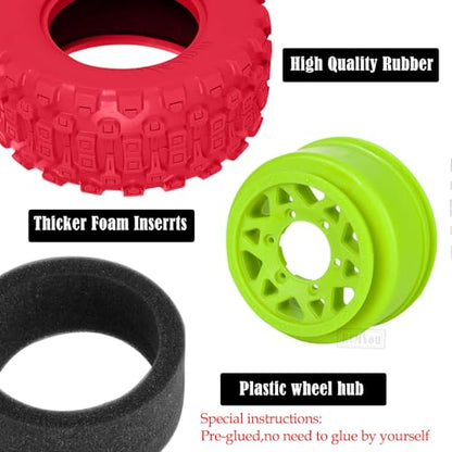 RC F/R Wheels and Tires Set w/Detachable Replace Running on Off-Road Tire RC Wheel Hex for 1/10 Slash 4WD 4×4 2WD/Arrm a Senton/Axia1/Rc 4wd/Redca t,12mm/14mm/17mm Hex,Green-Red（4PCS - color: Green-red(rc Wheels Tires)
