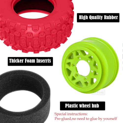 RC F/R Wheels and Tires Set w/Detachable Replace Running on Off-Road Tire RC Wheel Hex for 1/10 Slash 4WD 4×4 2WD/Arrm a Senton/Axia1/Rc 4wd/Redca t,12mm/14mm/17mm Hex,Green-Red（4PCS - color: Green-red(rc Wheels Tires)