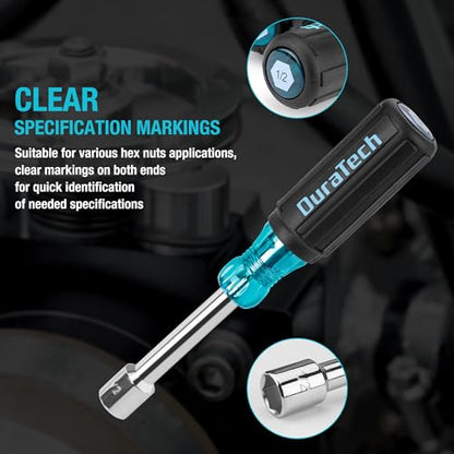 DURATECH 7-Piece SAE Nut Driver Set, Nut Drivers | Cr-V Steel, Non-Slip Handles, 3/16, 1/4, 5/16, 11/32, 3/8, 7/16, 1/2-Inch, 1-Inch Hollow Shaft, Nuts Tightening & Unscrewing
