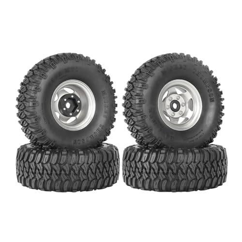4PCS 1.55 Inch Aluminum Alloy 5Spoke Beadlock Wheel Rim Tyre and 95mm Rubber Tires Set for 1/10 RC Rock Crawler Car Upgrade Parts for Tamiya Axial AX90069 D90 TF2 CC01 LC70(A-Silver) - color: A-silver