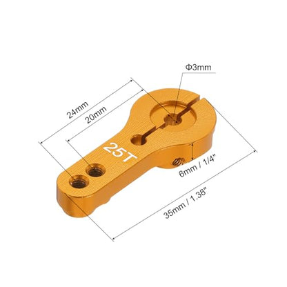 MECCANIXITY 5 Pcs Aluminum Servo Horn 25T Steering Arm 35mm Length Gold Suitable for DIY RC Car/Boat/Airplanes Boat Model Accessories with 2 Pcs Screws - color: Gold