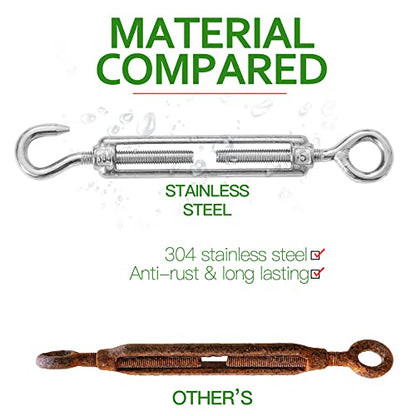6PCS M5 Hook & Eye Turnbuckle 304 Stainless Steel Turnbuckle Wire Rope Tension Heavy Duty Turnbuckles for Cable Railing Wire Rope Hardware Kit (M5, Hook & Eye) - style: Hook & Eye-M-5