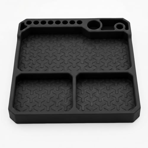OGRC Silicone Tool Tray, Parts Organizer RC Screw Storage Plate Holder Mat | 160×160mm, with Detachable Magnetic Mats, Black - color: Black
