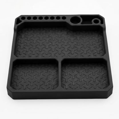 OGRC Silicone Tool Tray, Parts Organizer RC Screw Storage Plate Holder Mat | 160×160mm, with Detachable Magnetic Mats, Black - color: Black
