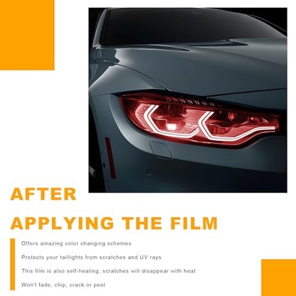Car Headlight Vinyl Film, 48"×11.8" Self-Adhesive Car Headlight Tint Sticker with Squeegee & Cutter, Waterproof Wrap Film Roll for Vehicle Headlights Taillights Fog Lights (Red) - color: Red